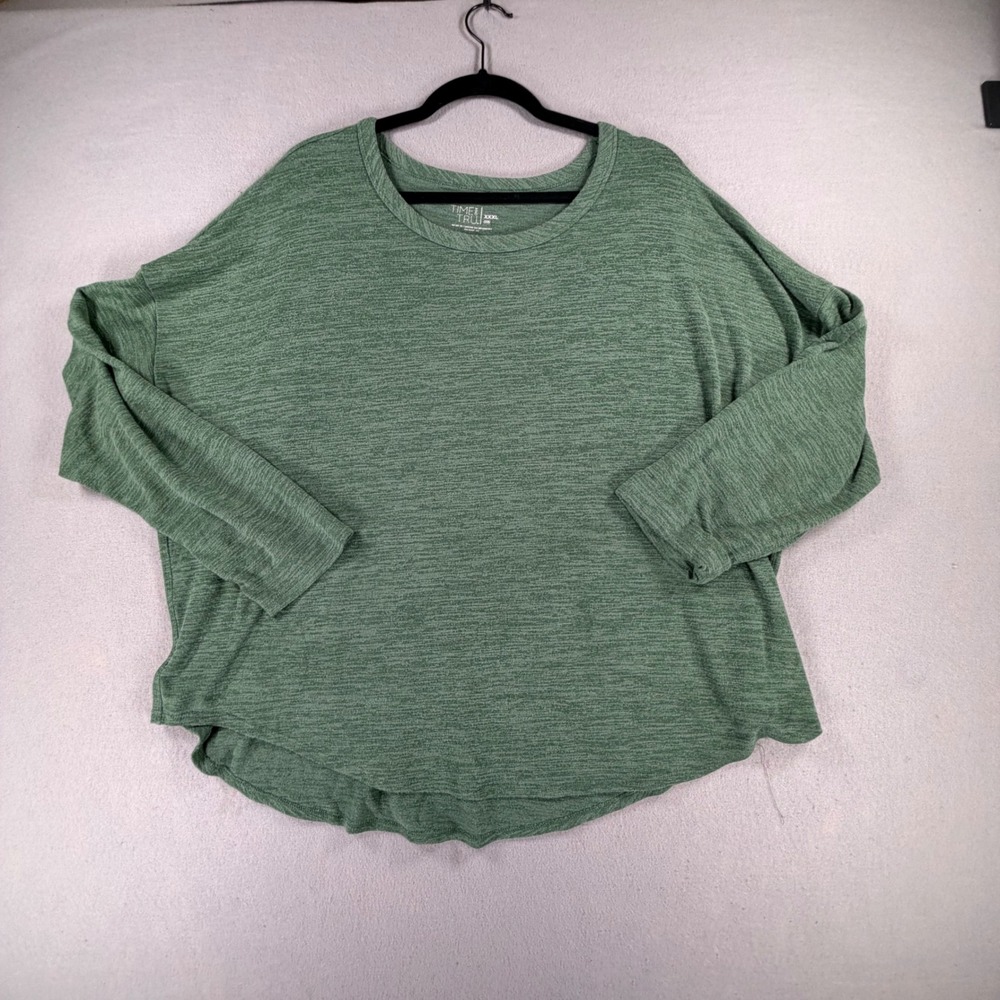 Time and Tru Green Heather Long Sleeve Oversized Knit Top Women XXXL 22 Soft Tee